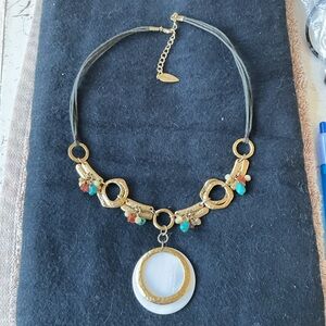 New Coldwater Creek Circular Metal and Leather Necklace